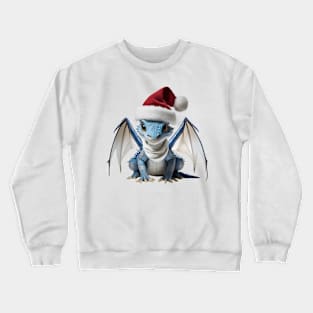 Cute Blue Baby Dragon Wearing a Red Festive Christmas Hat Crewneck Sweatshirt